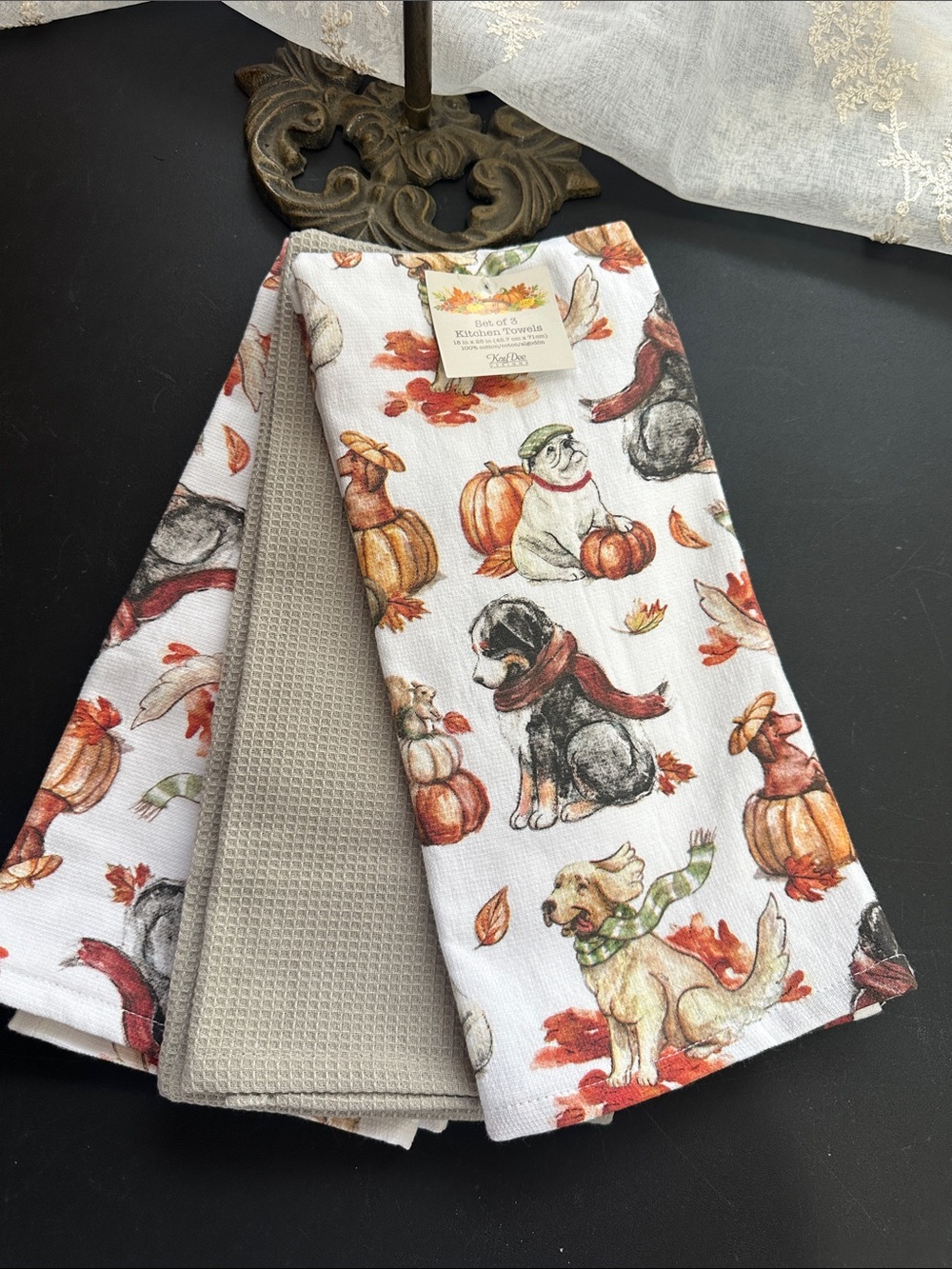 Fall doggie set of 3 kitchen towels